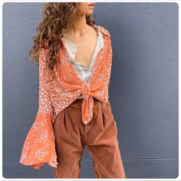Free People SERENA BUTTON DOWN TOP NWT - Picture 2 of 12